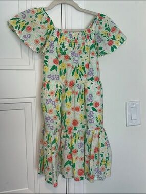 Cat & Jack White Floral Tiered Dress with Coral and Lavender Blooms